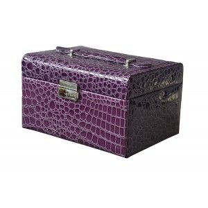 JOYERO POLIPIEL RECTANGULAR CURVADO MORADO 2 NIVELES 22x13,5x17CM