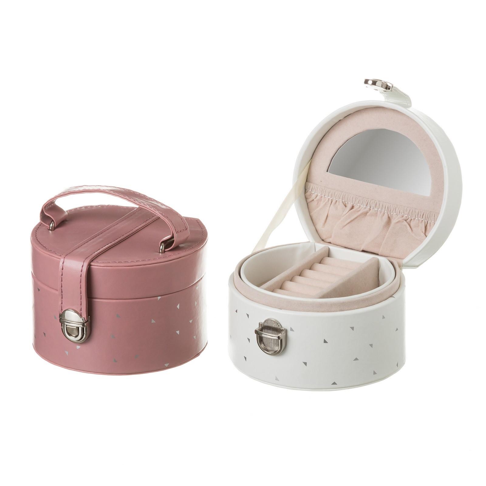 Gioielliere di similpelle, colore Rosa e Bianco con Stampa Argento. Originale/Stylish 11,8X10,5X7,8 cm-Hogarymas-