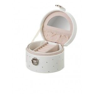 Jeweler of imitation leather, Pink and White with Printing Silver. Original/Stylish 11,8X10,5X7,8 cm-Hogarymas-