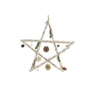 Estrella Colgante de Madera con acabado Nevado, para Decoración Navideña. Diseño Rural/Hogareño (60cm X 60cm) - Hogar y Más