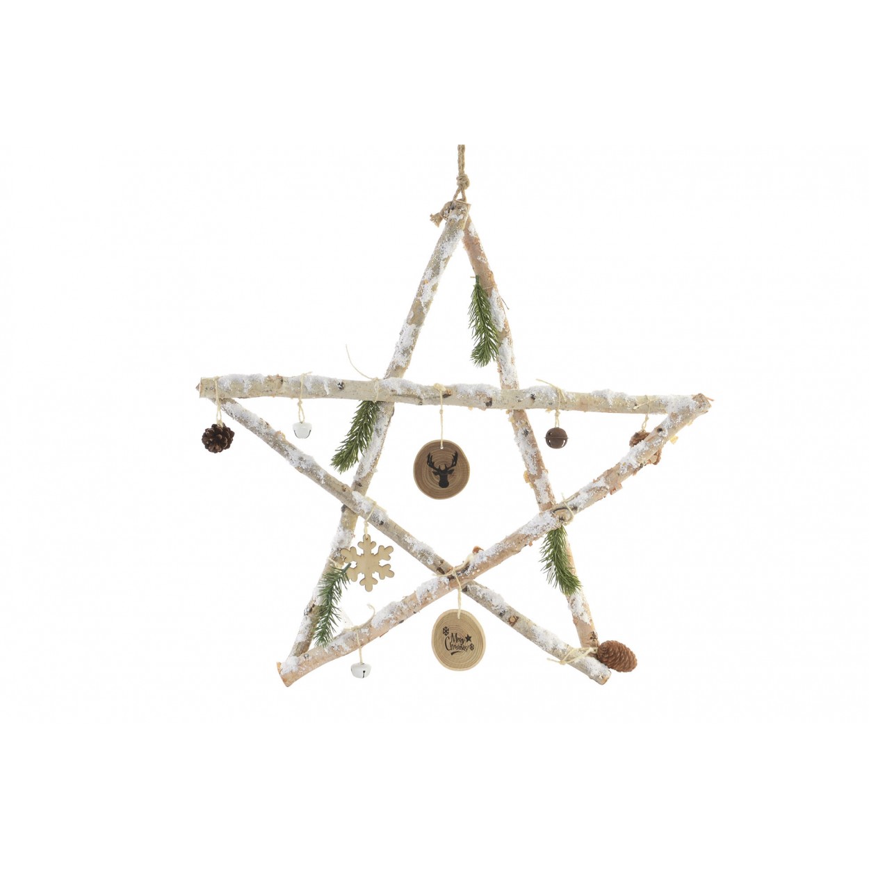 Estrella Colgante de Madera con acabado Nevado, para Decoración Navideña. Diseño Rural/Hogareño (60cm X 60cm) - Hogar y Más