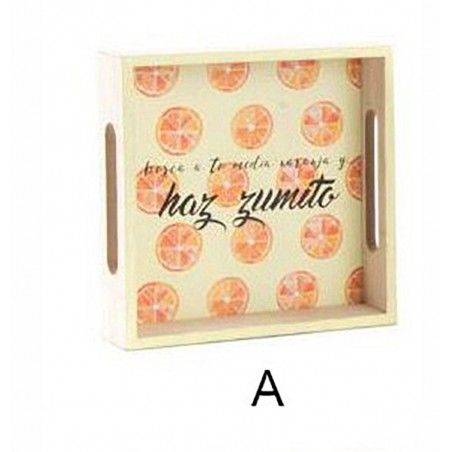 Bandeja Mini de madera con diseño divertido y positivo de frutas Hora de merendar. Hogar y Más 
