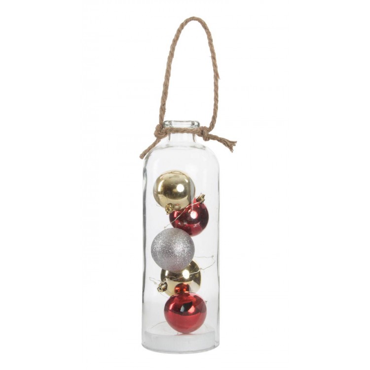 Glass bottle with Christmas balls with LED light, Original/Christmas. 11X30 cm-Hogarymas-