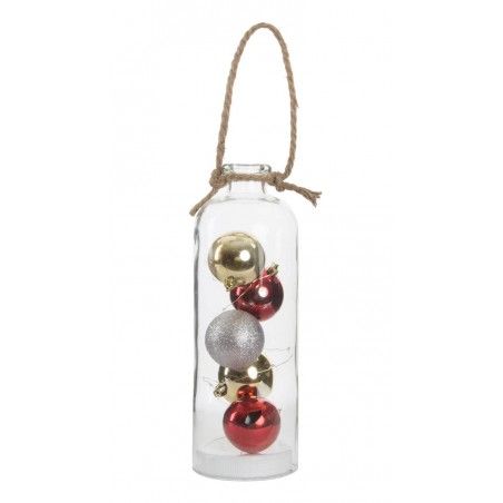 Bouteille en verre avec des boules de Noël avec la lumière de LED, Original/Noël. 11X30 cm-Hogarymas-