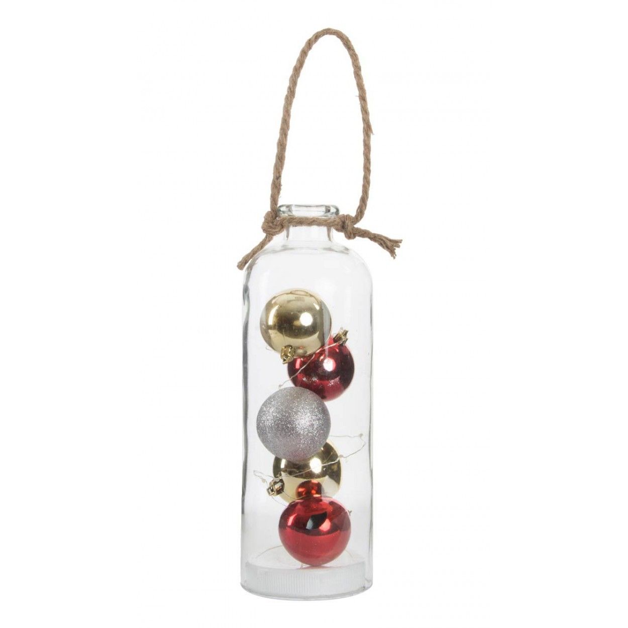 Bouteille en verre avec des boules de Noël avec la lumière de LED, Original/Noël. 11X30 cm-Hogarymas-