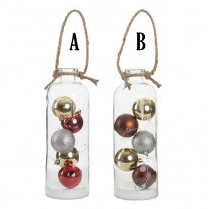 Bouteille en verre avec des boules de Noël avec la lumière de LED, Original/Noël. 11X30 cm-Hogarymas-