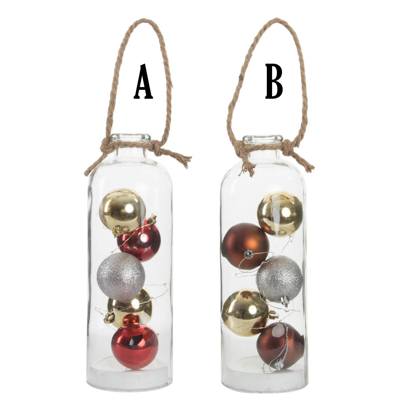 Glass bottle with Christmas balls with LED light, Original/Christmas. 11X30 cm-Hogarymas-