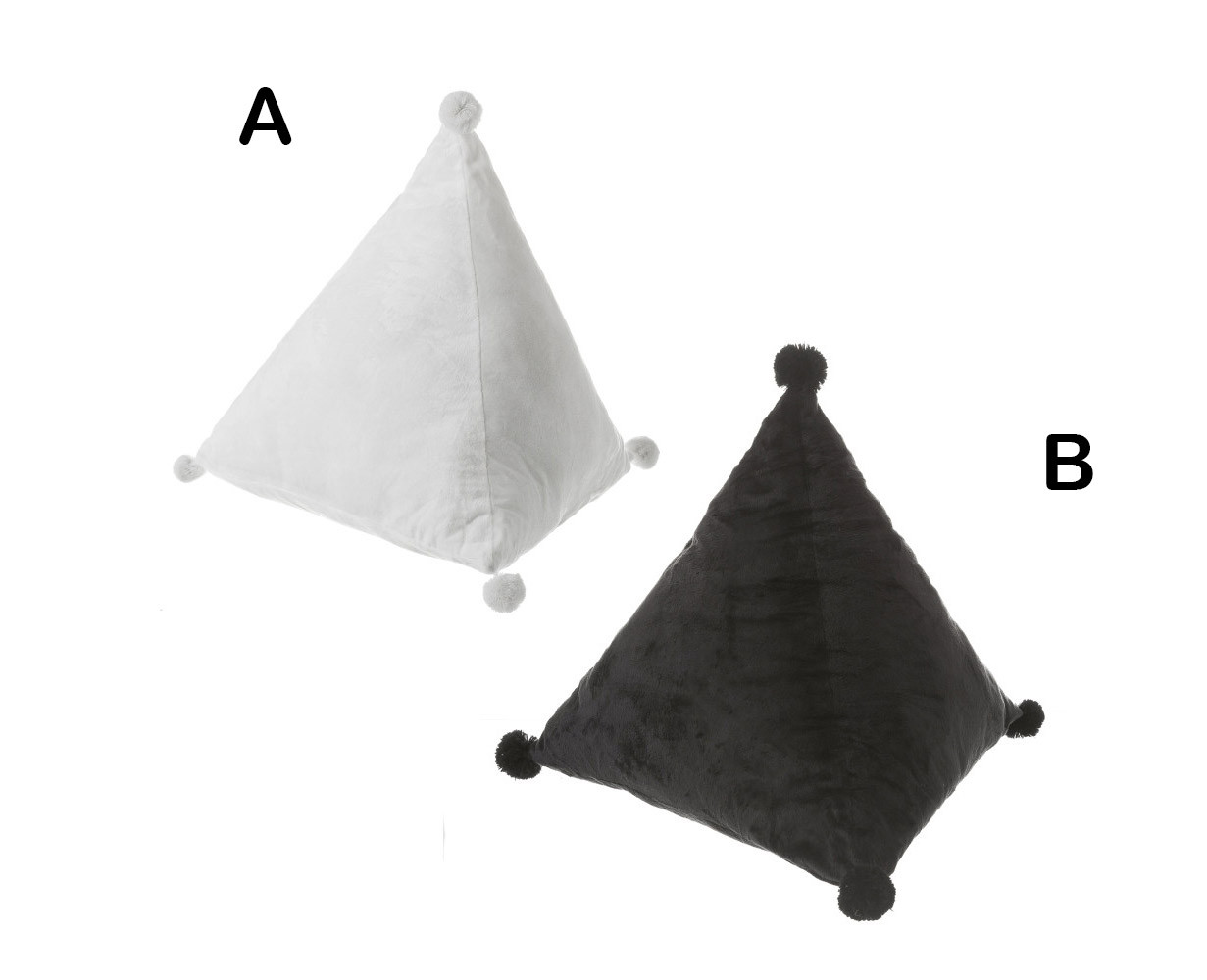 Cuscino a forma di triangolo con pompon sui loro lati, 100% Poliestere, Originale/moderno 2 Modelli tra cui scegliere. 45X45X45