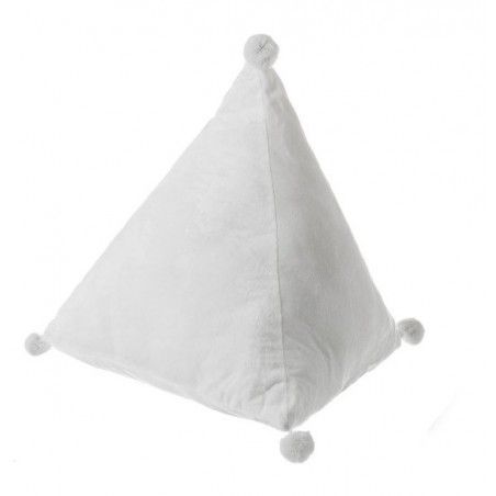Cojín en forma triangular con pompones en sus lados, 100% Poliester, Original/moderno 2 Modelos a elegir. 45X45X45 CM.