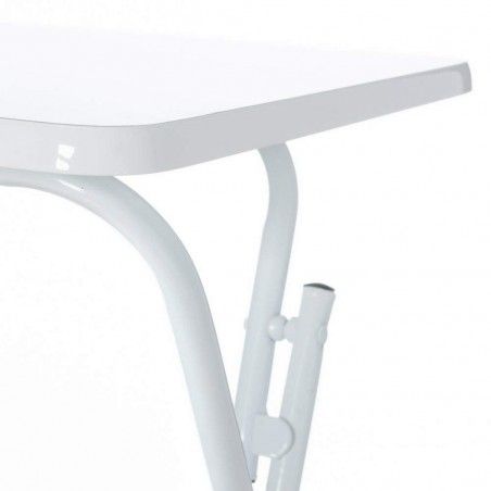 Blanc table pliante bois et métal, 48x38x66 cm