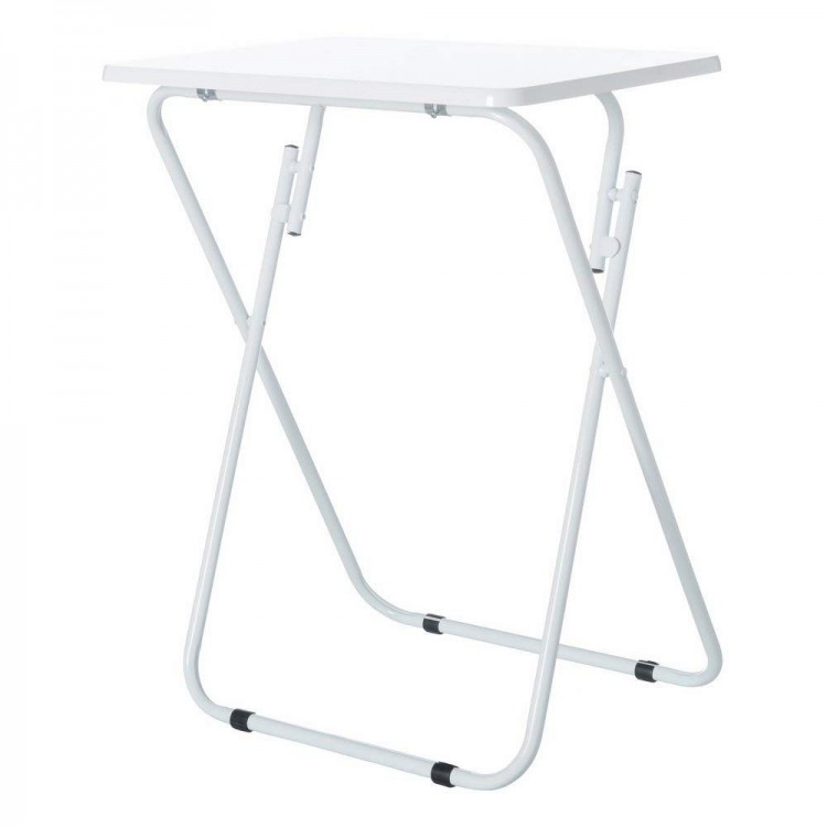Bianco tavolo pieghevole in legno e metallo, 48x38x66 cm