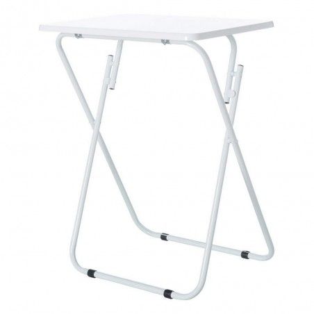 Blanc table pliante bois et métal, 48x38x66 cm