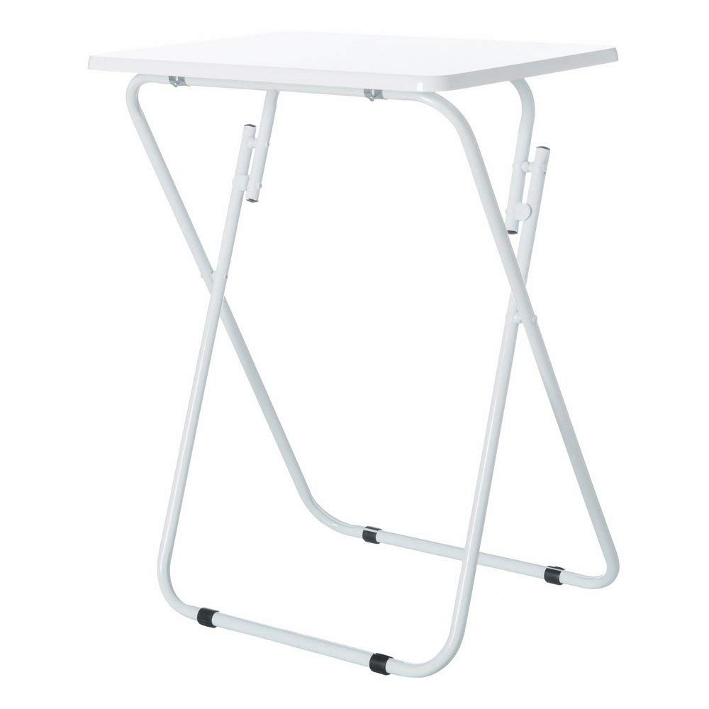 Blanc table pliante bois et métal, 48x38x66 cm