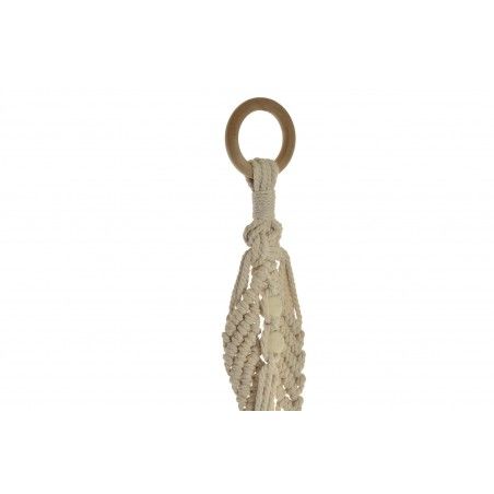 Planter Hanging from Rope and Natural Wood, for Interior/Exterior. Ethnic design, with Boho. Set of 3 - Home and More