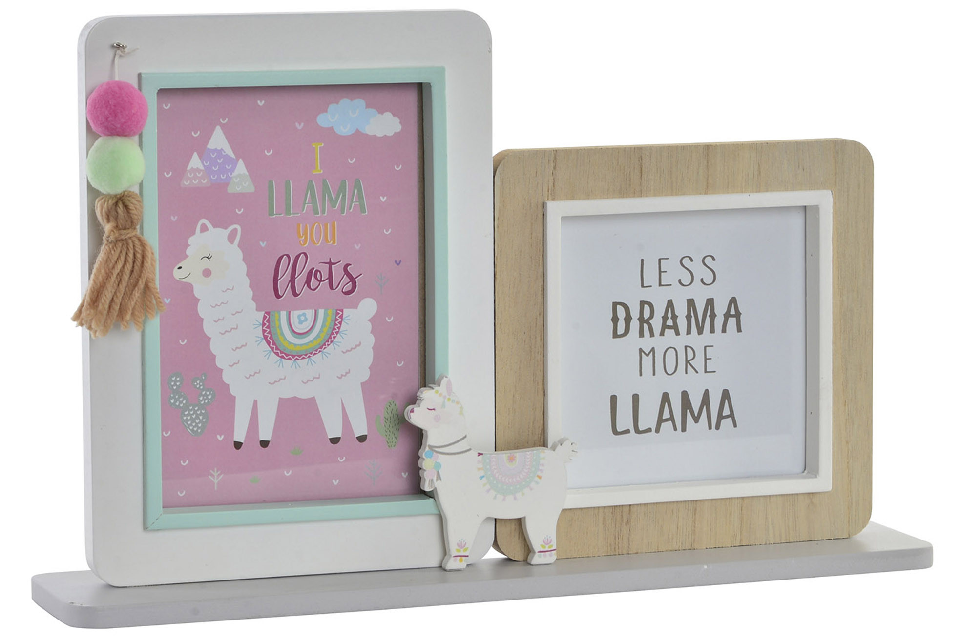 Framework Multifoto in Natural Wood. Design of Llama/Alpaca, with Child style (33cm X 7cm X 21cm) - Home and More
