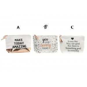 Sac Blanc, avec la Peine de Motivation, pour salle de Bain/Maquillage. Design moderne, avec un style Chic (24 cm X 5cm X 15cm)