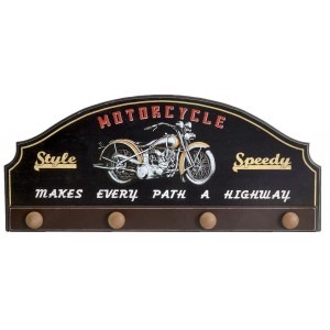 Porte-manteau Mural Motard faite en Bois de couleur Noire avec une Phrase de Motivation. Conception Harley avec style Vintage