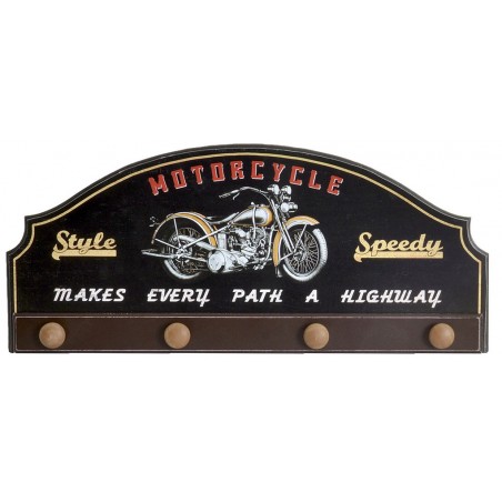 Porte-manteau Mural Motard faite en Bois de couleur Noire avec une Phrase de Motivation. Conception Harley avec style Vintage