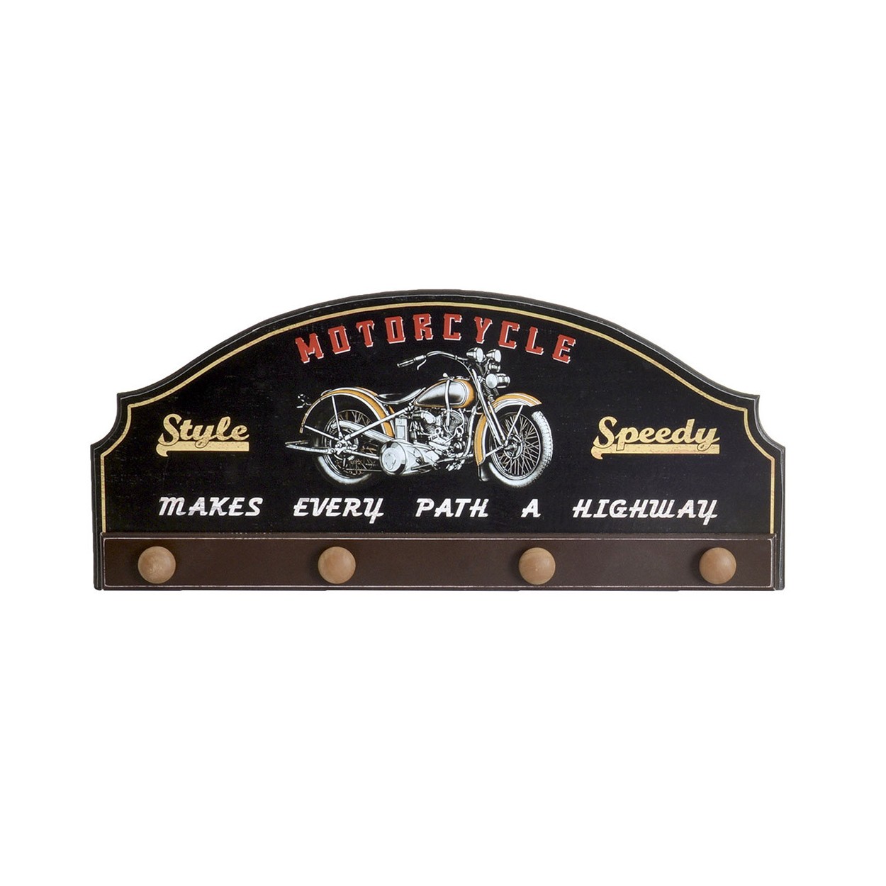 Perchero de Pared Motero realizado en Madera de color Negro con Frase Motivadora. Diseño Harley con estilo Vintage - Hogar y Más