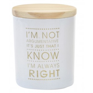 Bougie parfumée Petit Verre de Cristal Blanc, avec une Phrase de Motivation en Or et en Bois. Design moderne - Maison et Plus