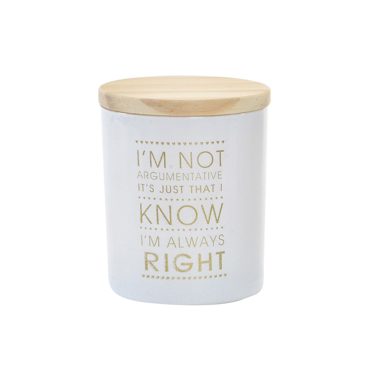 Scented candle Small Glass of White Crystal, with a Sentence Motivating in Gold and Wooden cover. Modern design - Home and More