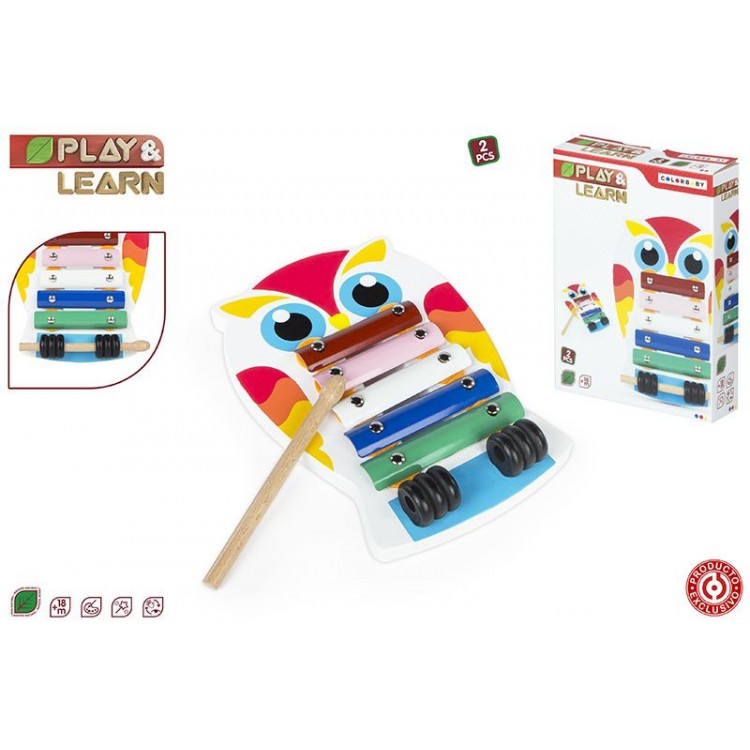 Xilófo Baby Legno Bambino a forma di Gufo, Ideale per i bambini. Originale/Colorato 235x47x170 cm-Hogarymas-