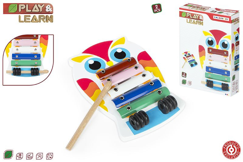 Xilófo Bebé de Madera Infantil en forma de Buho, Ideal para niños. Original/Colorido 235x47x170 cm.-Hogarymas-