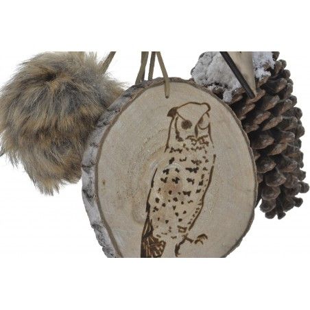 Decoración Colgante de Navidad en Madera, Diseño de Piñas, Buho y Estrella. Ideal para decoración Original 10X45 cm.-Hogarymas-