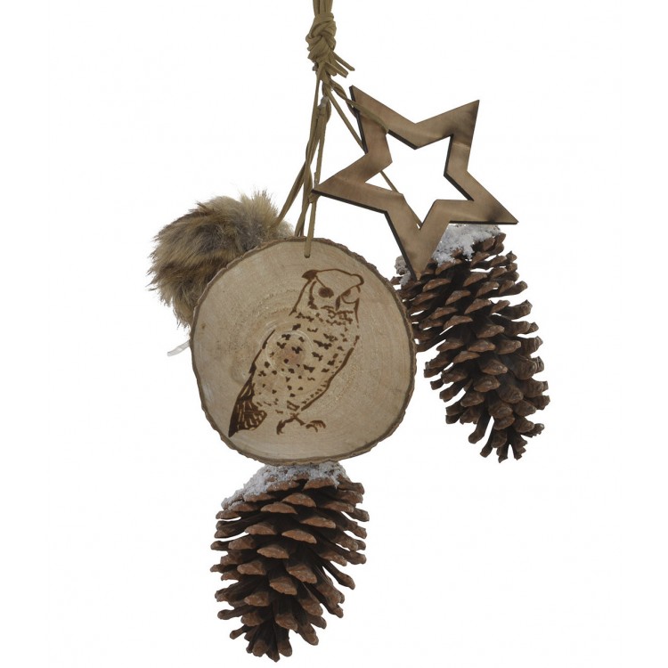 La décoration Pendentif de Noël en Bois, Conception de Cônes de pin, le Hibou et Étoiles. Idéal pour la décoration d'Origine