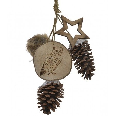 Decoration Pendant Christmas Wood, Design of pine Cones, Owl and Star. Ideal for decoration Original 10X45 cm-Hogarymas-