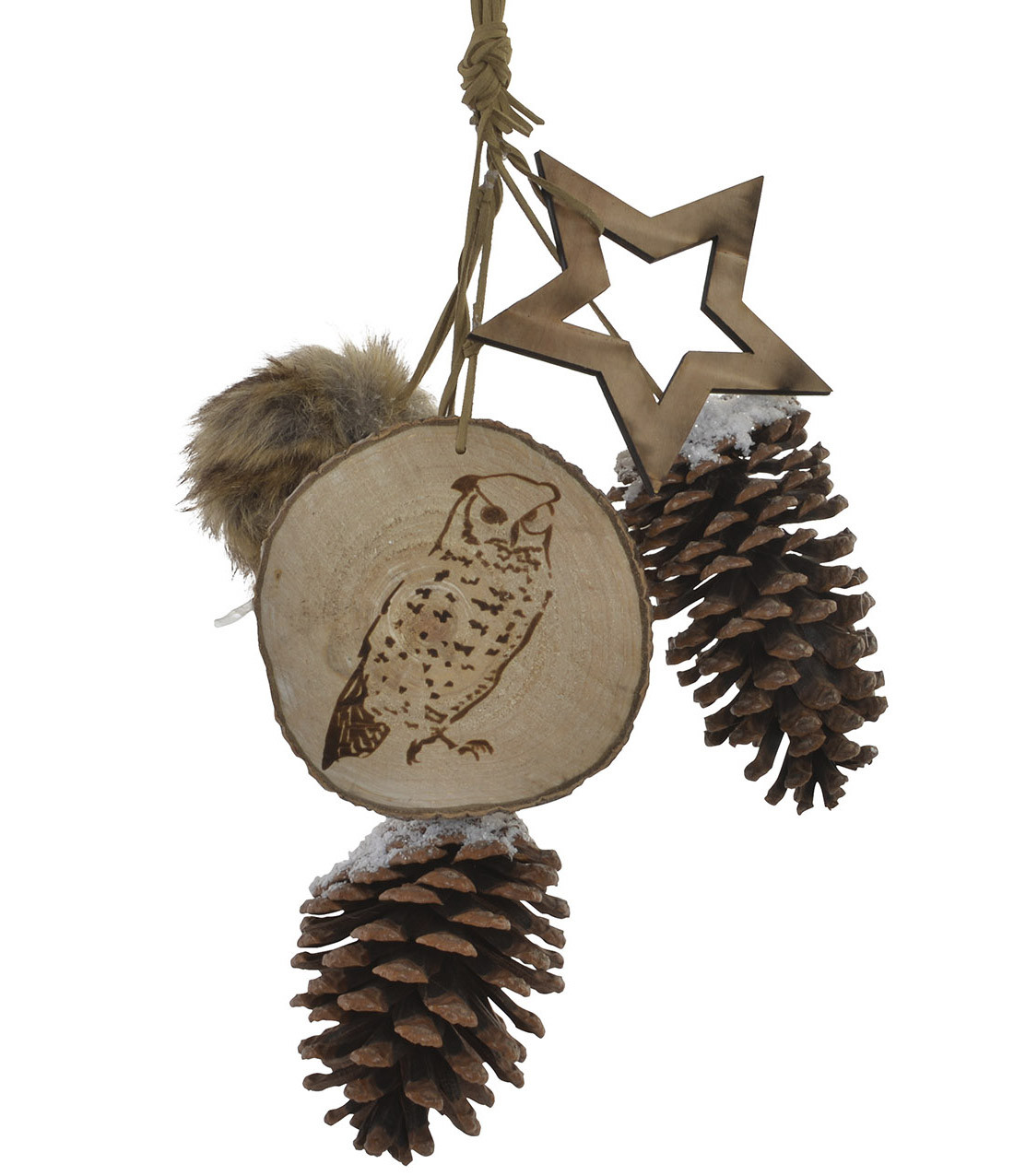 Decoration Pendant Christmas Wood, Design of pine Cones, Owl and Star. Ideal for decoration Original 10X45 cm-Hogarymas-