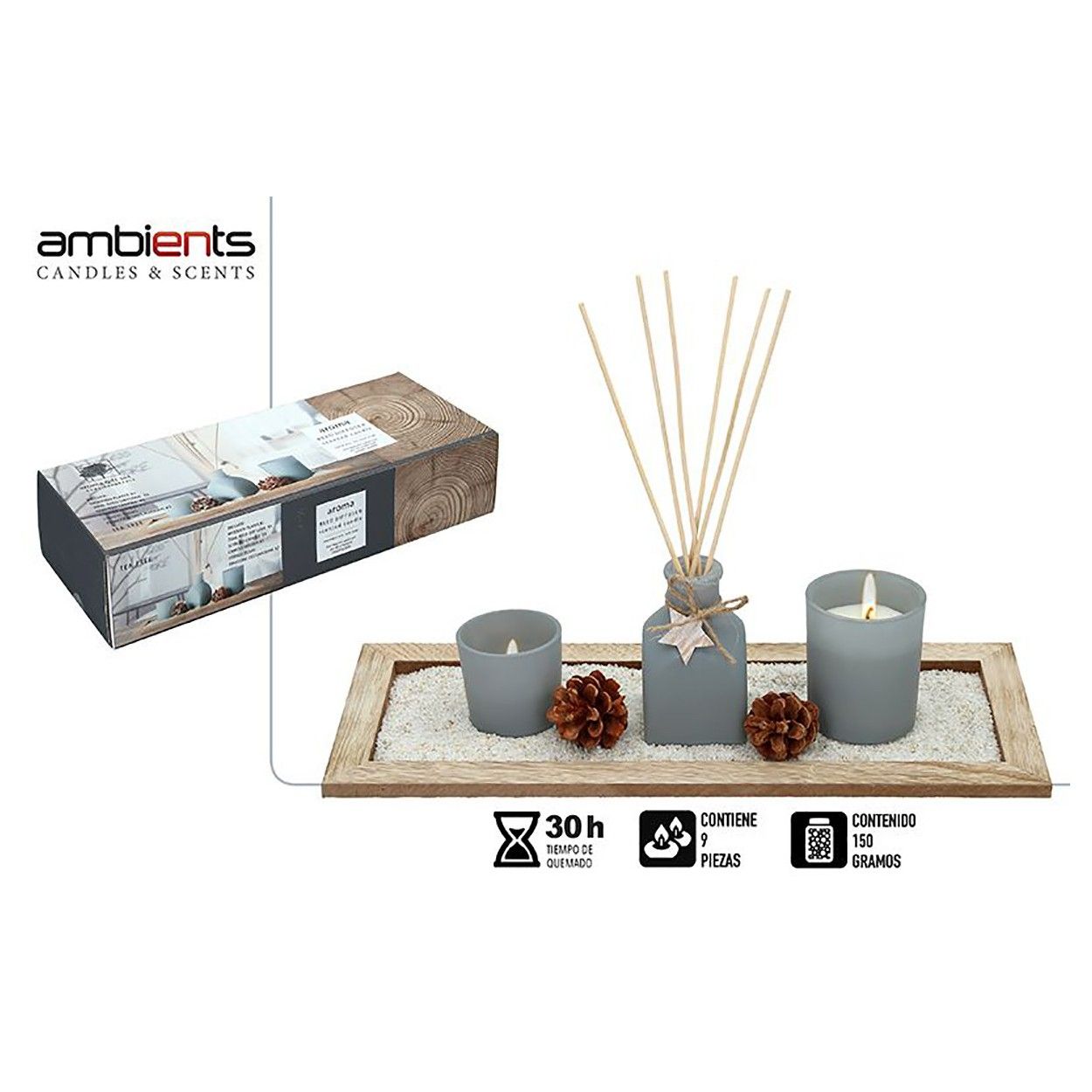 Candela/Diffusore, Naturali, Decorazioni di Natale, realizzato in Cera, con un Giardino Zen. Design, stile SPA Casa Vacanza - e