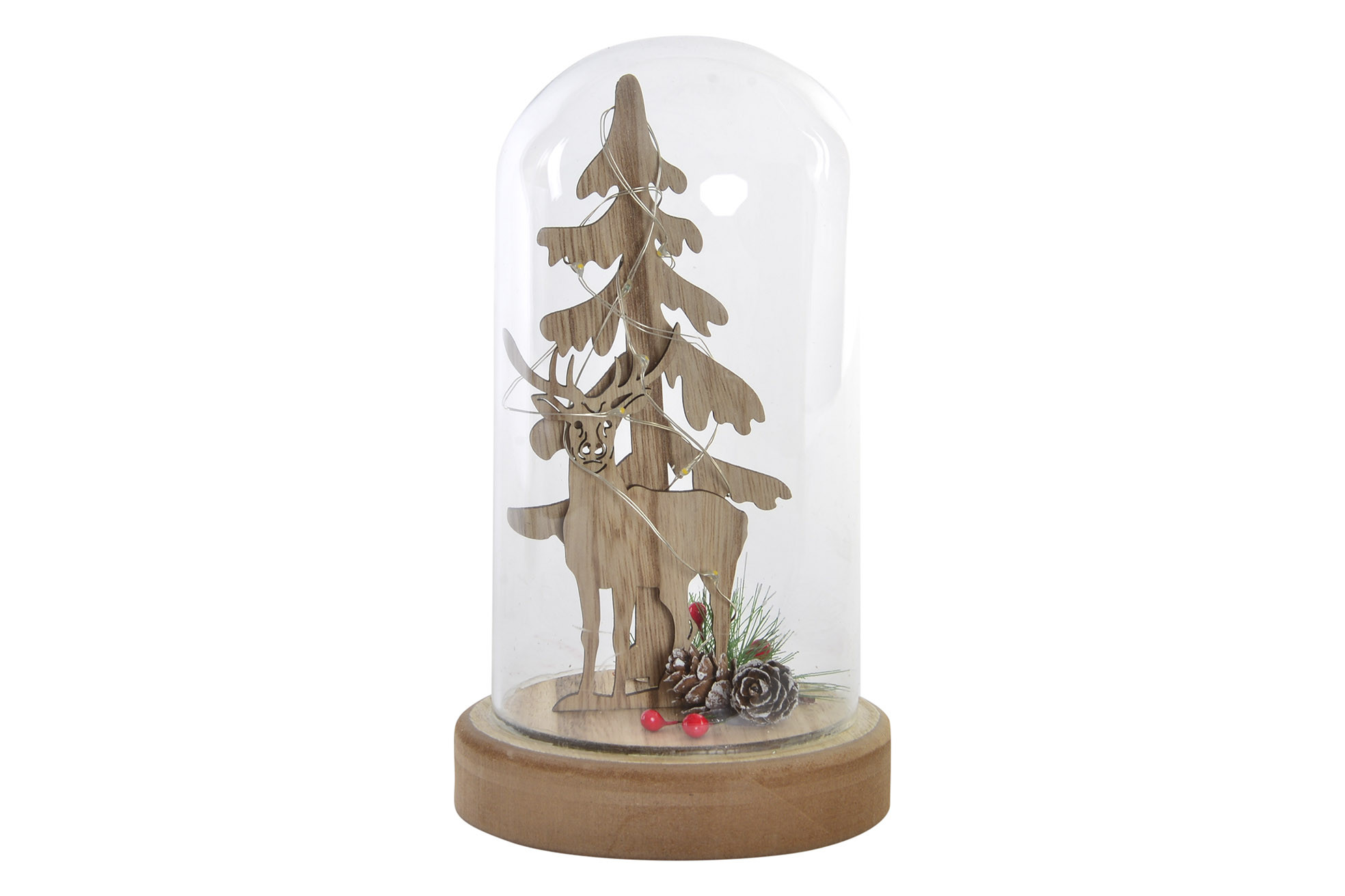 Decoración Navideña Luminosa, realizada en Madera y Cristal. Diseño de Reno, con estilo Festivo (12cm X 23,5cm) - Hogar y Más