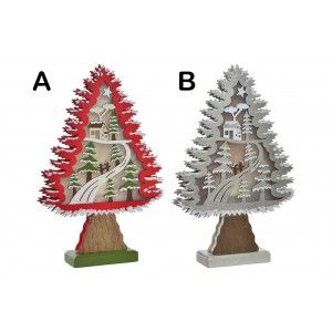 Christmas tree with LED Lights, Wood, Christmas Decoration/Original, ideal for Decorating and lighting. 2 Models of 23x6x35 cm