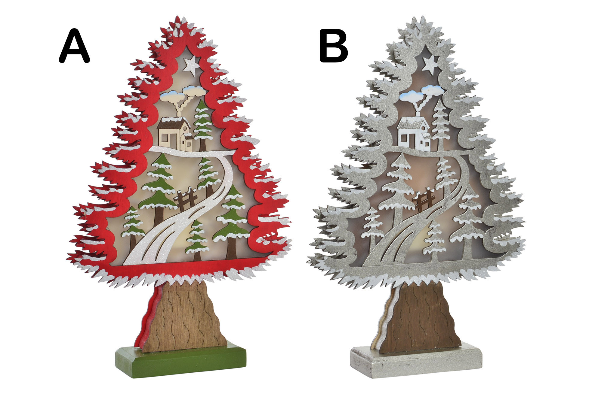 Christmas tree with LED Lights, Wood, Christmas Decoration/Original, ideal for Decorating and lighting. 2 Models of 23x6x35 cm