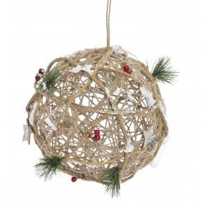 Bola de Navidad Colgante con Luces LED realizado en Ratán. Diseño Navideño/Original 25x25 cm.-Hogarymas-