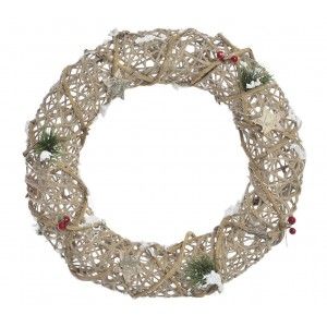 Garland/Ghirlanda di Natale con Luci a LED Design Naturale Rattan. Ideale per la decorazione di Natale 40X40x8 cm-Hogarymas-
