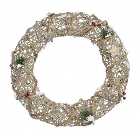 Garland/Christmas Wreath with LED Lights Natural Design of Rattan. Ideal for Christmas decoration 40X40x8 cm-Hogarymas-
