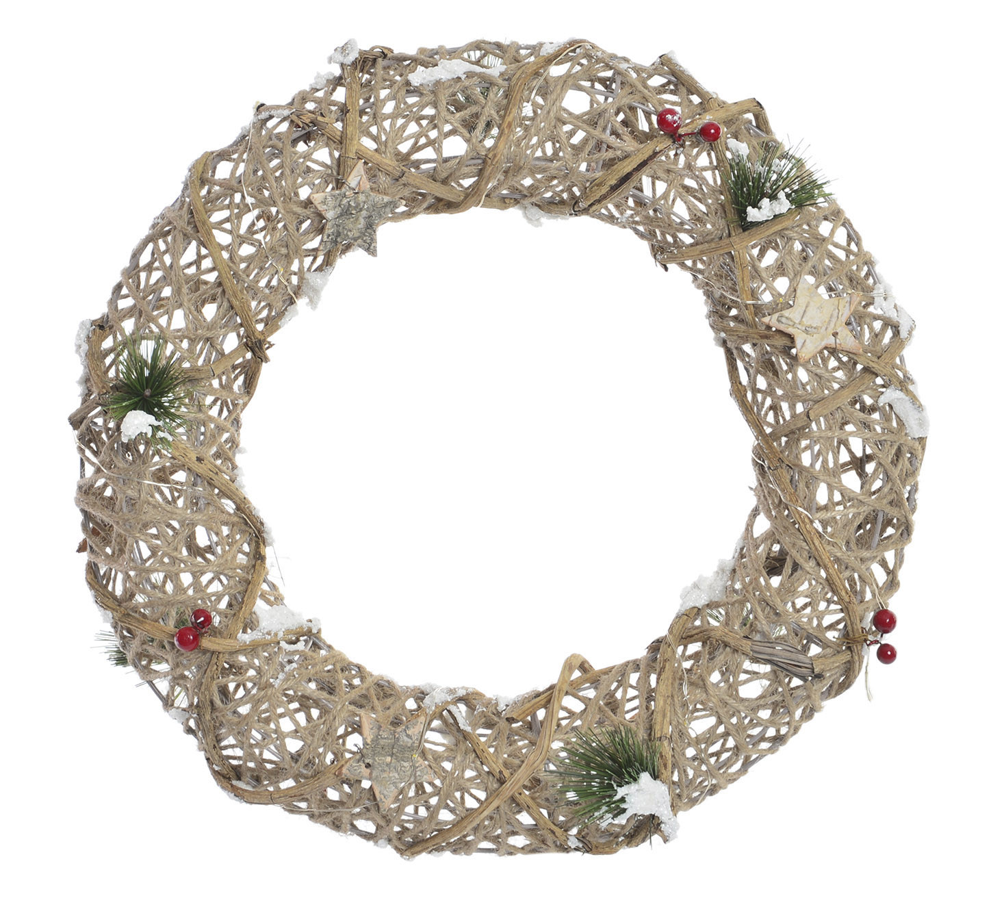 Garland/Christmas Wreath with LED Lights Natural Design of Rattan. Ideal for Christmas decoration 40X40x8 cm-Hogarymas-