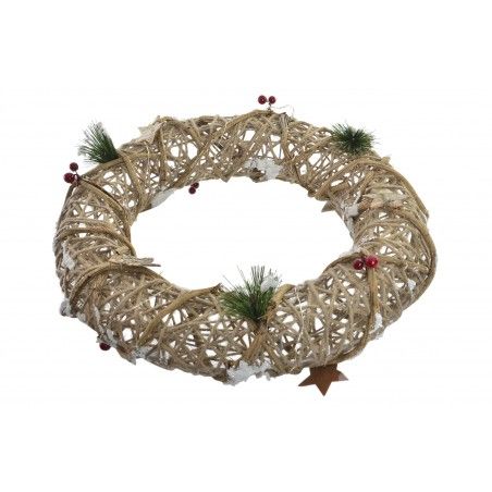 Garland/Couronne de Noël avec des Lumières de LED Design Naturel de Rotin. Idéal pour la décoration de Noël 40X40x8