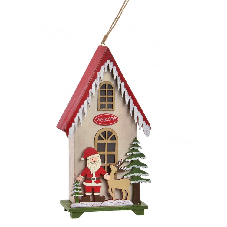 Maison en Bois à Accrocher avec des Lumières LED, des Décorations de Noël. Conception originale (13,5x8,5x28,5cm) - la Maison