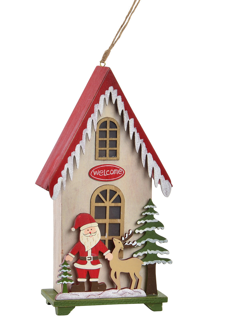 House of Wood-to-Hang with LED Lights, Christmas Decorations. Original design (13,5x8,5x28,5cm) - Home and More