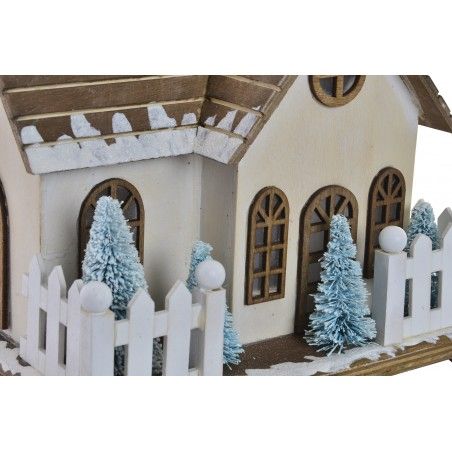 Casa de Madera Navidad con Luces LED, Decoración Navideña. Diseño Original (21x17x38,5cm) - Hogar y Más