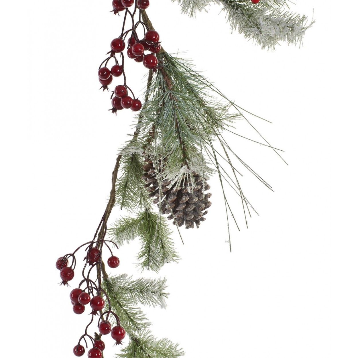 Filiale di Rattan Nevada con Pigne e Bacche Rosse per la Decorazione di Natale, Design Realistico/Naturale. 152X24X12