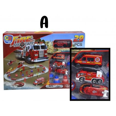 Pista de Bomberos con Diferentes Vehículos, 2 Modelos a elegir.  Juguete para niños Original/Divertido 31,5x44x6 cm.-Hogarymas-