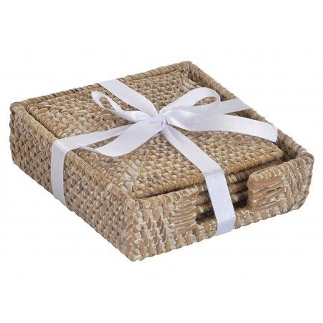 Caboteurs faits dans Tressé avec Support, couleur Blanc et Beige. Design Tropical, avec de style Vintage de la Maison et de la