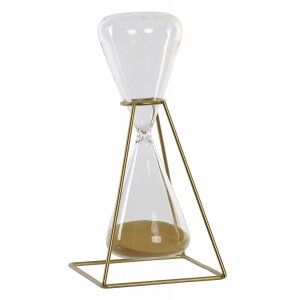 Reloj de Arena de realizado en Cristal, con Soporte Metálico Dorado. Diseño Minimalista, con estilo Moderno  - Hogar y Más