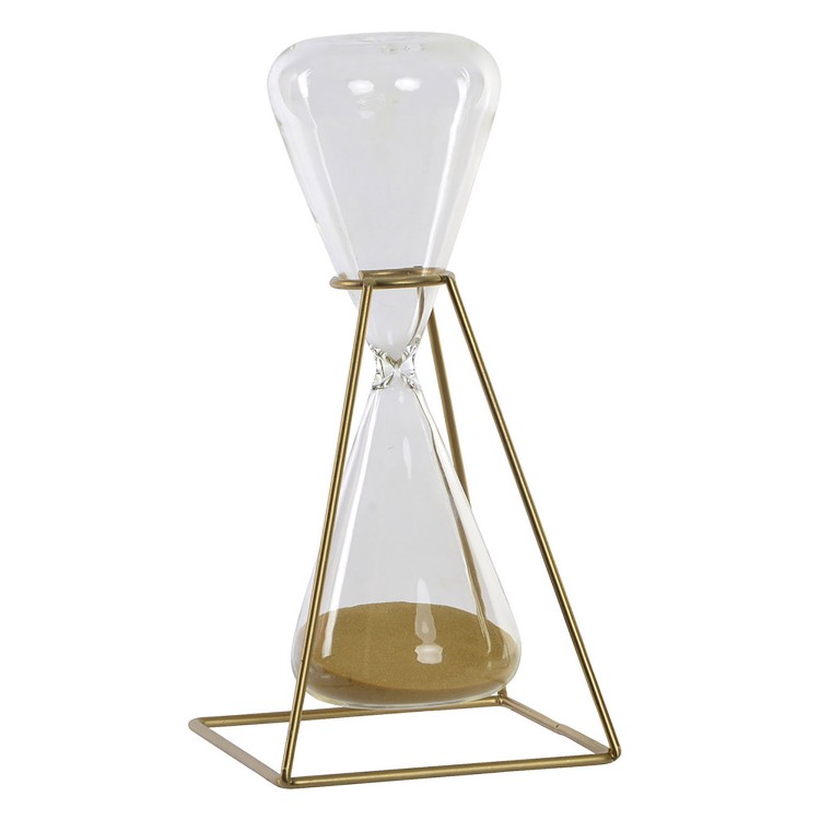 Hourglass made of Glass, with Metal Bracket Gold. Minimalist design, with Modern style - Home and More