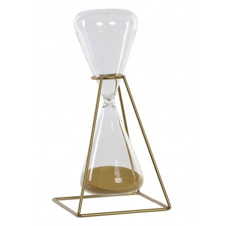 Reloj de Arena de realizado en Cristal, con Soporte Metálico Dorado. Diseño Minimalista, con estilo Moderno  - Hogar y Más