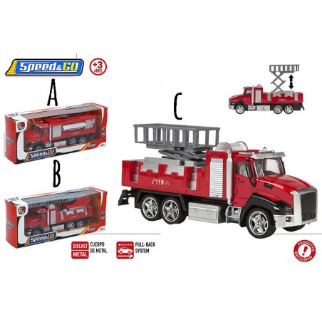 Camion de pompiers en Métal, Jouet d'Enfant. Il y a 3 Modèles au choix Réaliste/Original 27X7,5X11,5 cm
